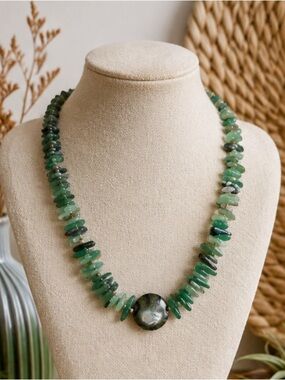 Handmade Green Aventurine Natural Gemstone Necklace Real Crystal Boho Gift 21"